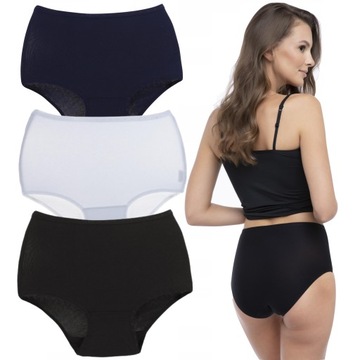 3x Figi Majtki Damskie Maxi Bikini Wysoki Stan Bawełniane Gładkie MORAJ XXL