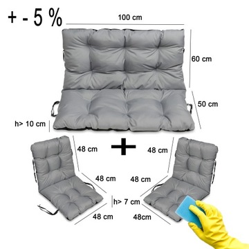 Подушка для садовой мебели из РОТАНА 100X60X50 см 2+1 ЧЕРНЫЙ комплект в комплекте