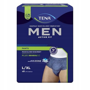 8X TENA MEN ACTIVE FIT PANTS PLUS PIELUCHOMAJTKI NA NIETRZYMANIE MOCZU L/XL