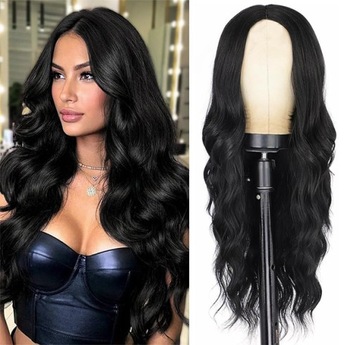 ПАРИК ЖЕНСКИЙ ДЛИННАЯ ЧЕРНАЯ ВОЛНА ИСКУССТВЕННЫЕ СИНТЕТИЧЕСКИЕ ВОЛОСЫ 70 СМ БРЮНЕТКА