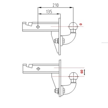 БУКСИРОВОЧНЫЙ КРЮК США ПЕРЕХОДНИК ШАРИКОВЫЙ 51x51 мм РЕГУЛИРОВКА