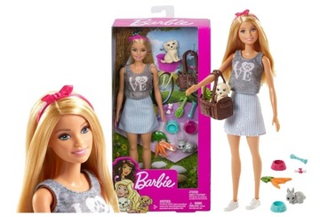 LALKA BARBIE ZE ZWIERZĄTKAMI PIESEK KRÓLIK AKCESOR