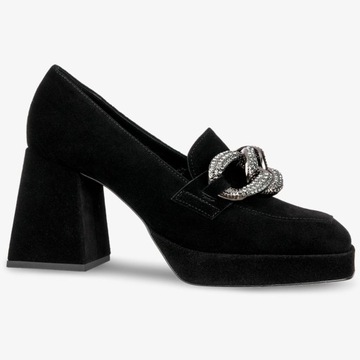 МОКАСИНЫ НА БЛОЧКЕ С ДЕКОРАТИВНОЙ ЦЕПОЧКОЙ, КОЖА размер 40