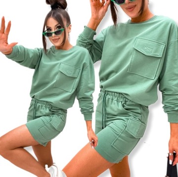 KOMPLET DRESOWY DAMSKI BAWEŁNIANY LETNI BLUZA I SZORTY PREMIUM KOLORY