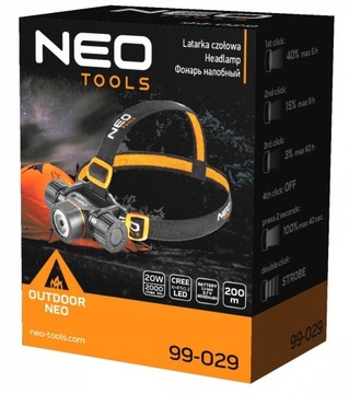 Налобный фонарь NEO 99-029 2000LM USB или 3xAA