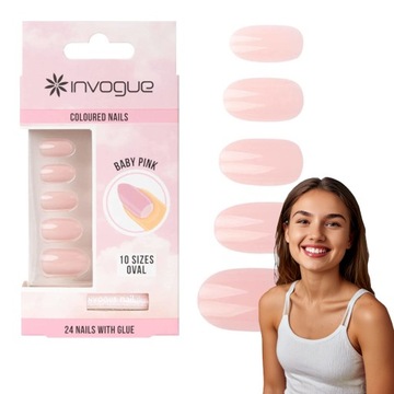 INVOGUE SZTUCZNE PAZNOKCIE 24 SZ 10 ROZMIARÓW KLEJ W ZESTAWIE MIGDAŁ