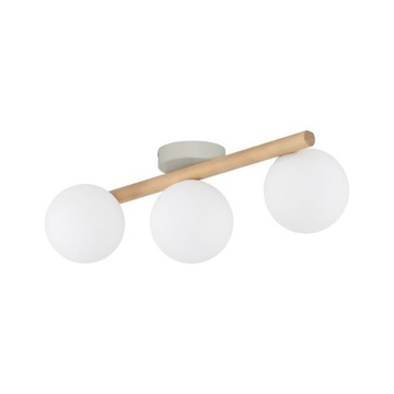 Lampa sufitowa ESTERA WOOD LAMPA 3 białych kloszy + drewno