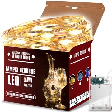 LAMPKI CHOINKOWE ŚWIĄTECZNE LED ŚWIATEŁKA NA BATERIE DRUCIK BIAŁE CIEPŁE 3M