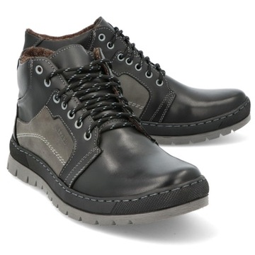 ЗИМНИЕ БОТИНКИ С УТЕПЛЕНОМ, КОЖАНЫЕ 171, ЧЕРНЫЕ R 47