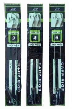 ZESTAW 6x PRZYPON KARPIOWY Z WŁOSEM HAK nr 2 4 6 BEZPIECZNY KLIPS