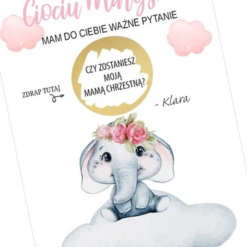 PROŚBA O ZOSTANIE MATKĄ CHRZESTNĄ słonik różowa