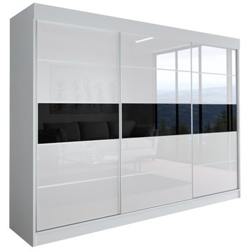 SZAFA MILAN - 3D 170 CM - BIAŁA GARDEROBA PRZESUWNA -lacobel biały / czarny