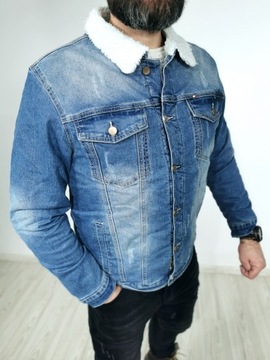 Męska kurtka jeansowa katana ocieplana przejściówka/zimowa niebieska XL