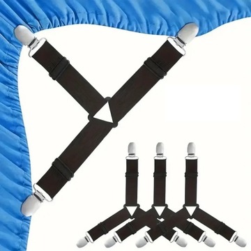 НАТЯЖНЫЕ ЗАЖИМЫ, РАНЬШИЕ, 4 ШТ, РЕГУЛИРУЕМЫЕ ЛЕНТЫ ДЛЯ КРОВАТИ, ПРОСТЫНЬ