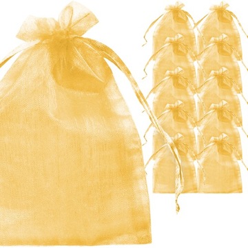 ORGANZA WORECZKI PREZENTOWE 10x15 ZŁOTE URODZINY KOMUNIA NA BIŻUTERIE x25+