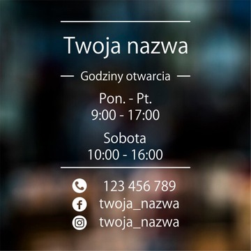 Naklejka na szybę Biała Godziny Otwarcia Twój tekst 25x40