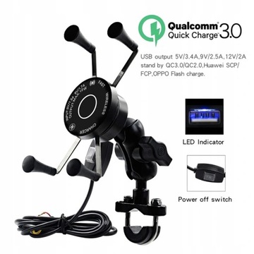 ДЕРЖАТЕЛЬ ДЛЯ МОТОЦИКЛА ИНДУКТИВНОЕ ЗАРЯДНОЕ УСТРОЙСТВО QC 3.0