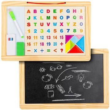 DREWNIANA TABLICA DWUSTRONNA KREDOWO-MAGNETYCZNA LITERKI WISZĄCA
