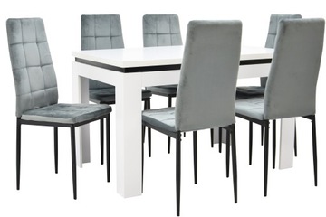 BIAŁO CZARNY stół rozkładany 160cm 6 krzeseł SALON