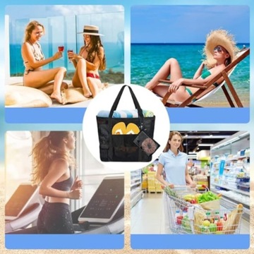 БОЛЬШАЯ СЕТЧАТАЯ ПЛЯЖНАЯ СУМКА XXL — СКЛАДНАЯ — ПЕСОЧНАЯ СУМКА — ЛЕГКАЯ