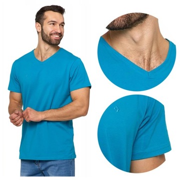Turkusowa Koszulka Męska T-shirt Serek Slim Fit