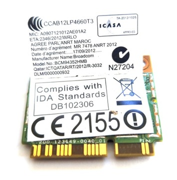 КАРТА WIFI INTEL DUAL BCM94352HMB BT4.0 Wi-Fi 2,4/5 ГГц LENOVO