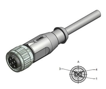 Wtyk żeński prosty M12 3-piny przewód 3m /43-10001