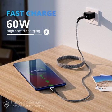 KABEL USB C - TYPE-C WYTRZYMAŁY PREMIUM 3A 60W
