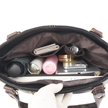 Женская черная коричневая элегантная вместительная сумка на плечо для работы в подарок