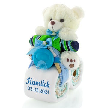 Motorek z pampersów 3 Prezent na Chrzest biały