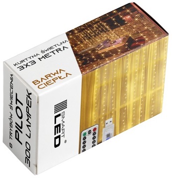 LAMPKI KURTYNA ŚWIETLNA LED 3x3M Barwa ciepła WW