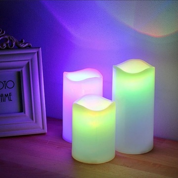 ŚWIECE WOSKOWE LED RGB KOLOROWE ŚWIECZKI Z PILOTEM 3x SWIECE NA BATERIE