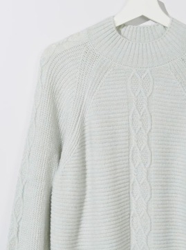 Mohito Pastelowy sweter w warkoczowy splot z półgolfem miętowy damski 36 S