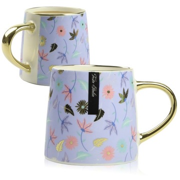 KUBEK PORCELANOWY Z UCHEM 400ML DO KAWY HERBATY W WZÓR KWIATÓW