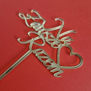 Топпер для торта Forever Together сердце золотое зеркало