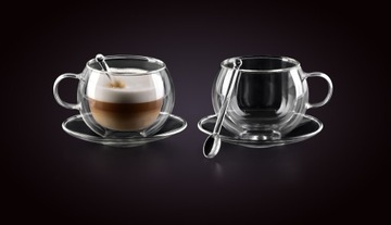 НАБОР ИЗ 2 ЧАШЕК С ДВОЙНЫМИ НАСТЕНКАМИ И ЛОЖКАМИ