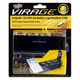 trójnik 12/24V z USB VIRAGE trzy wyjścia