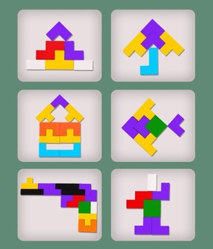 НАБОР ЛОГИЧЕСКОЙ ИГРЫ ДЕРЕВЯННЫХ БЛОКОВ TETRIS PUZZLE 40 ELEM TANGRAM