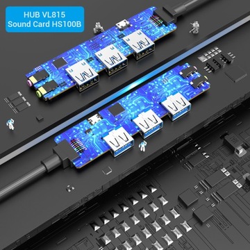 Звуковая карта VENTION + концентратор USB 3.0 + блок питания