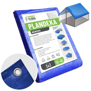 PLANDEKA OKRYCIOWA MROZOODPORNA 3x3 NIEBIESKA PŁACHTA UV+ OKRYCIE 60g/m2