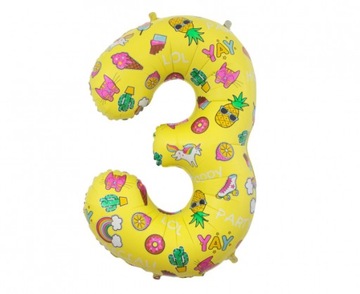 Balon foliowy Cyfra 3 obrazki 78 cm Urodziny
