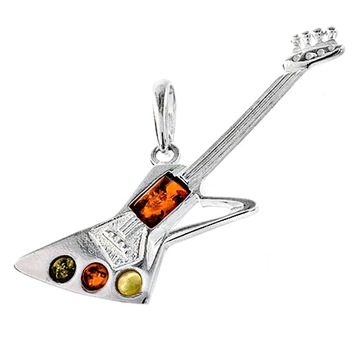 WISIOREK GITARA rockowa elektryczna z naturalny BURSZTYN łańcuszek SREBRO