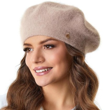 Beret damski z angory LUCY Cappuccino