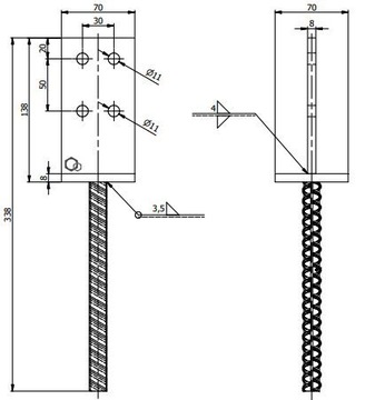 Бетонный столбчатый фундамент - встраиваемый - PSW 71x130x71x8,0