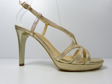 Złote eleganckie skórzane sandały damskie na platformie szpileczka Sala 37
