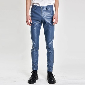 Весенняя мода Мужская мода рок-стиль брюки из искусственной кожи Slim-Fit