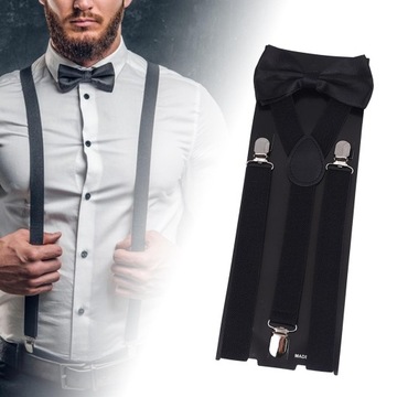 Комплект мужских подтяжек с галстуком-бабочкой Эластичные, удобные, повседневные лямки, черные