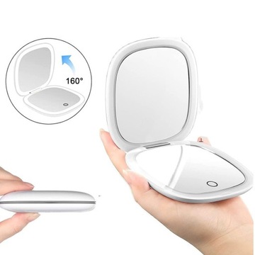 Перезаряжаемое двустороннее складное дорожное зеркало для макияжа со светодиодной подсветкой