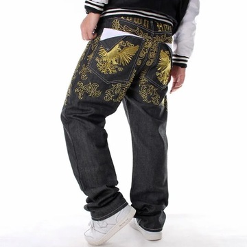 Men's Hip-hop Jeans Loose Embroidery Wings Straigh
