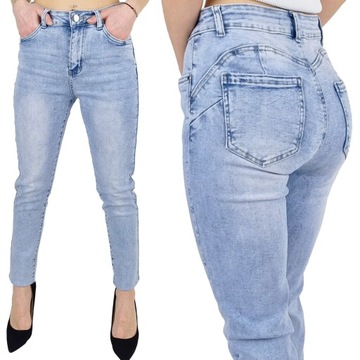 MODNE DAMSKIE SPODNIE JEANSOWE Plus Size Push - Up